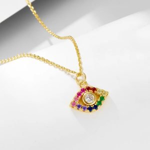 Minimalist Dainty Diamond rainbow Eye Gold  Plated Jewellery ZIRCON Necklace Designs for Women