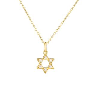 Peishang Wholesale Jewelry 925 Sterling Silver 14K Gold Plated Cz Zircon Geometric Six-Pointed Star Pendant Necklace
