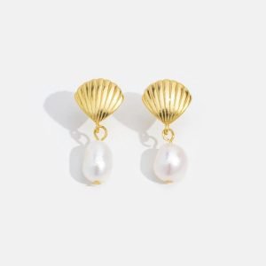DE1497 Custom Silver Jewelry Creativity Super Adorable Freshwater Pearl Shell Earrings for Women Girls