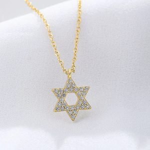 KN2182 Jewelry Design Sign Shining Hollow Zircon Jewish Star of David Pendant Necklace 925 Sterling Silver for Women Girl