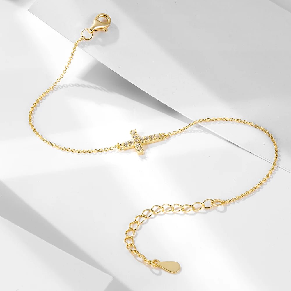 Peishang Wholesale Jewelry 925 Sterling Silver 14K Gold Plated Custom Factory Cz Zircon Cross Bracelet for Women - Image 5