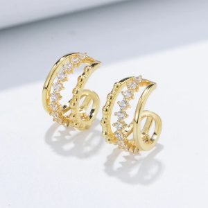 KE3364 Fashion Three Stripes Jewelry S 925 Sterling Silver 14k Gold Plated Bling Cubic Zirconia Cuff Earrings for Women Girls