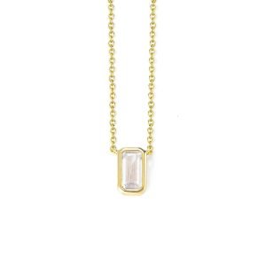 2024 925 Sterling Silver Necklace White Cz Rectangle Emerald Shape Gold Plated Pendant Necklace
