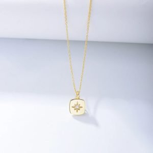 KN1845  New Style Romantic Jewelry 925 Silver Gold Plated Necklace square Pendant Single Cz Necklace