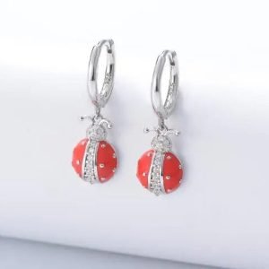 Ladybug Insects Animal Jewelry Psj S 925 Sterling Silver 14k Gold Plated Discoloration Enamel Huggies Earrings for Kids Girls
