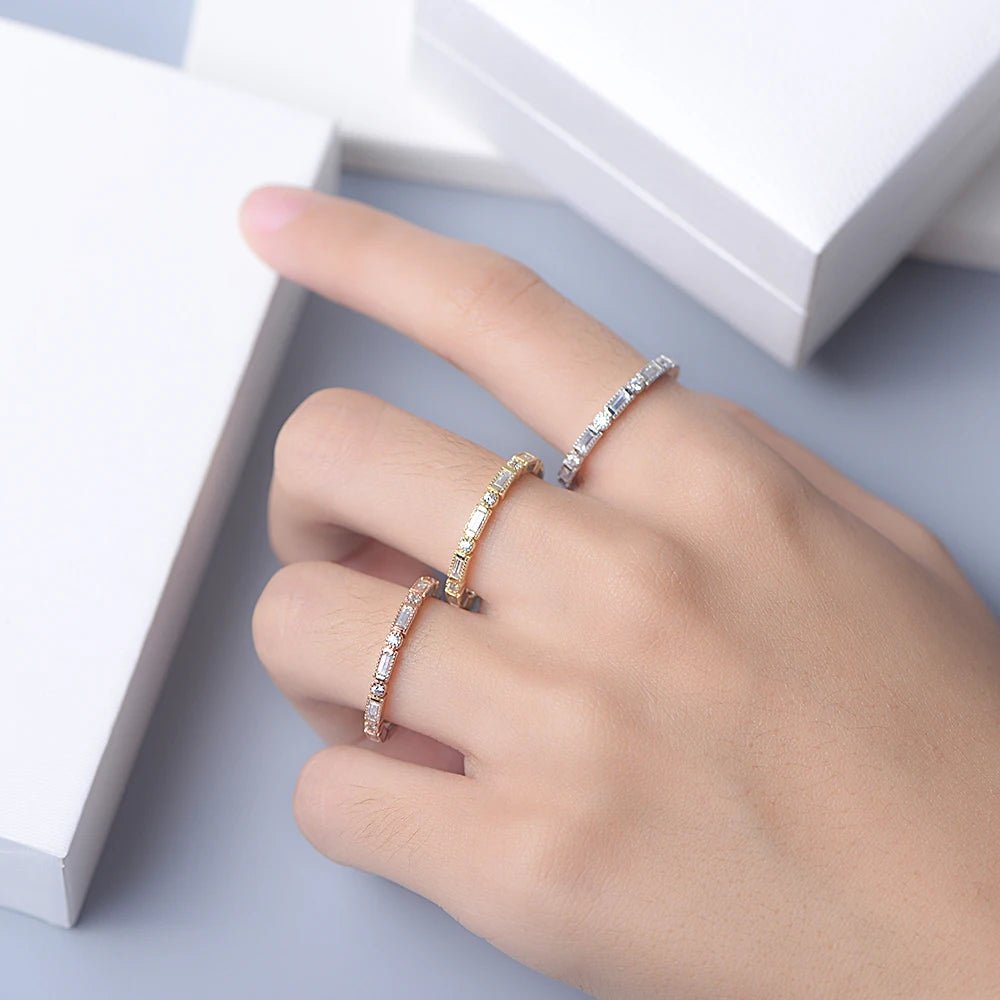 Peishang 925 Sterling Silver Latest Women's Wedding Geometric Cubic Zircon Ring - الصورة 2