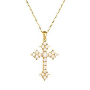 Original Luxury Hip Hop Unisex Cubic Zirconia Diamond Cross Necklace 925 Sterling Silver Jewelry 14k Gold Plated Clavicle Chain