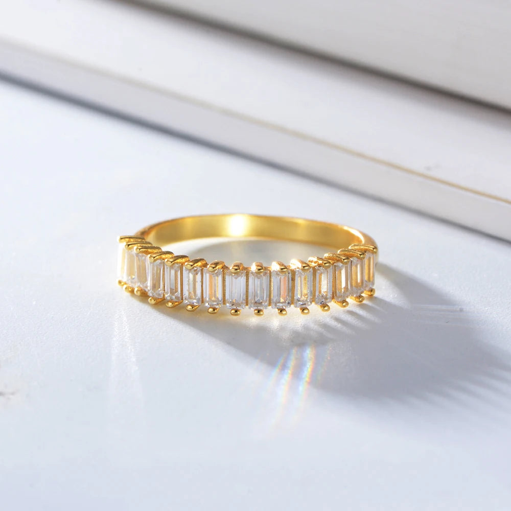 Peishang 925 Silver Jewelry Handmade White CZ 14k Yellow Gold Rings - الصورة 2