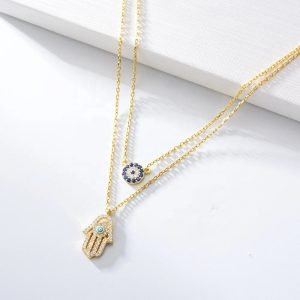 MHN0024  Faith Religious Jewellery Blue Eye Jewelry Set Earrings 925 Sterling Silver Charm Pendant Necklace for Women