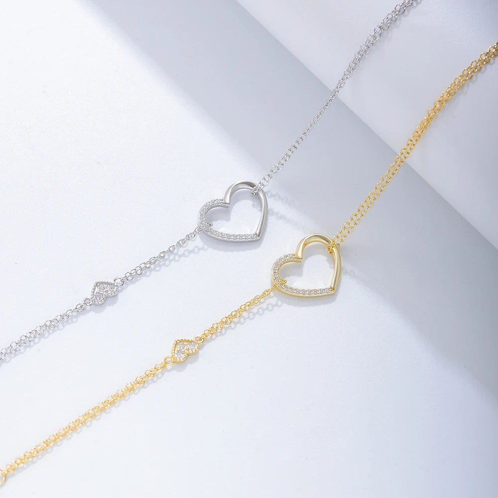 Fashion 925 Sterling Silver Luxury Double Heart Bracelet Mother's love Gift Bracelet - Image 3