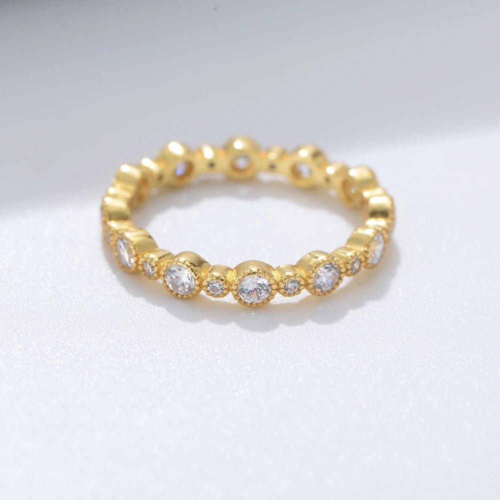 Designer Wedding Jewelry Psj S925 Sterling Silver 14k Gold Plated Cubic Zircon Round Brilliant Cut Eternity Band Rings for Women - الصورة 4