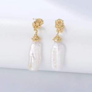 Luxury Vintage Irregular Baroque Freshwater Pearl Psj S 925 Sterling Silver 14k Gold Plated Cubic Zircon Drop Earrings