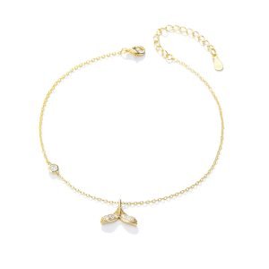 Trendy Fine Jewelry 14k 18k Gold Plated Mermaid Tail Chain Cubic Zircon 925 Sterling Silver Mixed Charm Anklets Beach for Women