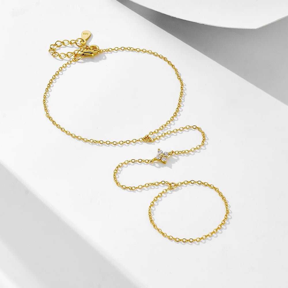 Peishang Wholesale Jewelry 925 Sterling Silver 14K Gold Plated Cz Zircon Bracelet Flower Hand Chain Ring Bracelets - Image 5