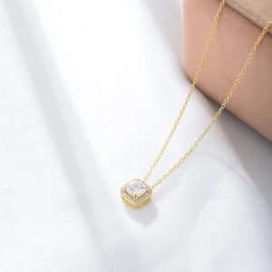 KN2121  2024  Hot Sale 14K Gold Plated 925 Geometric square Zircon Pendant Classic Square Necklace