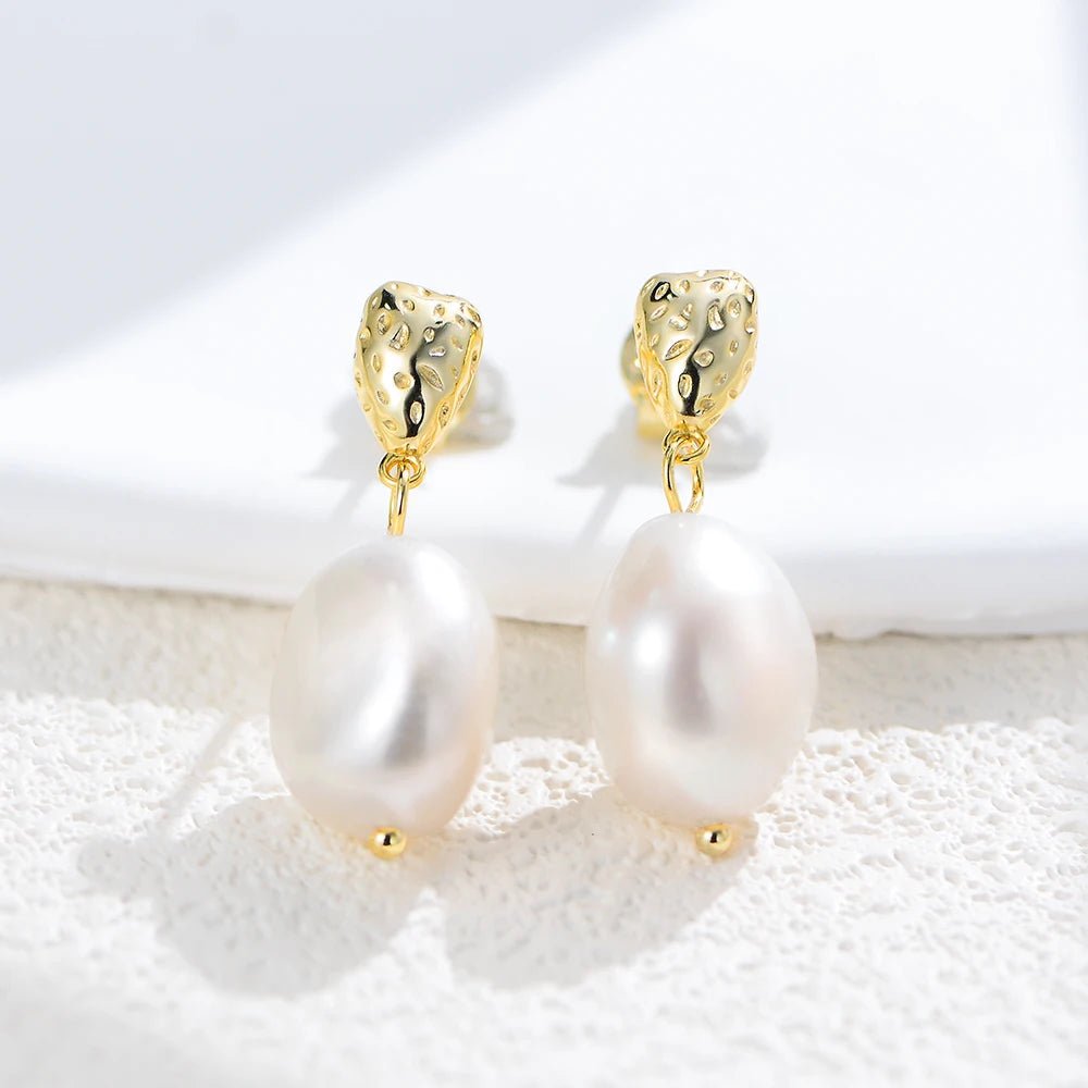 Peishang Jewelry 925 Sterling Silver 14K Gold Plated Pearls Geometric Strawberry Shape Stud Earrings for Women - Image 4