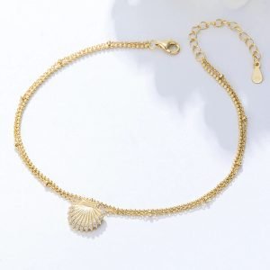 Peishang Customized 2024 Newest Design Bohemia Women's S925 Sterling Silver Anklet Simple Cubic Zircon Chain Shell Beach Ankle